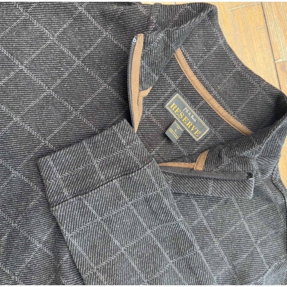 Jos A Bank Reserve Large Quarter Zip Pullover Gray Windowpane Knit Sweater